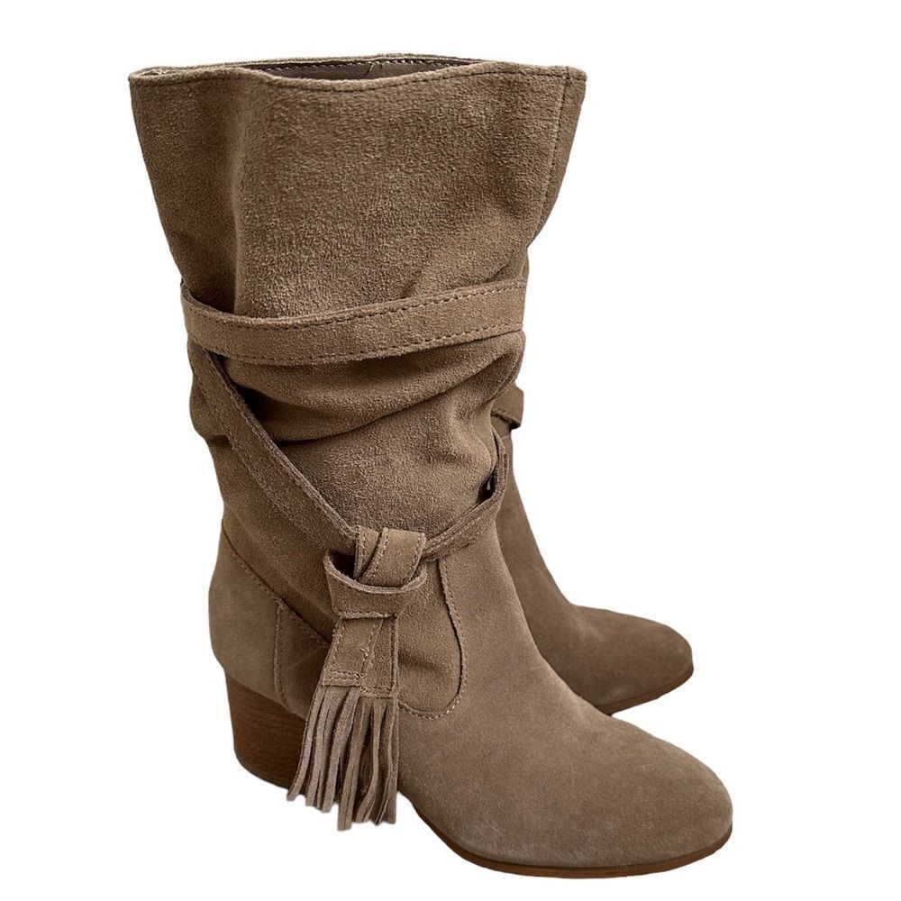 Tahari Johnny Slouchy boots taupe Real genuine leather suede boho size 6m 6 M
